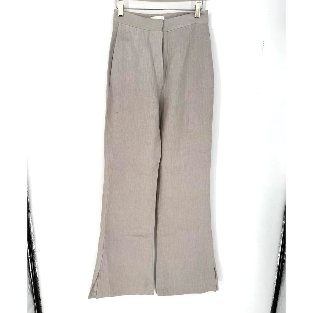 SABLYN Trousers Charlee Linen High Rise Pants Light Grey Slits Size Small S